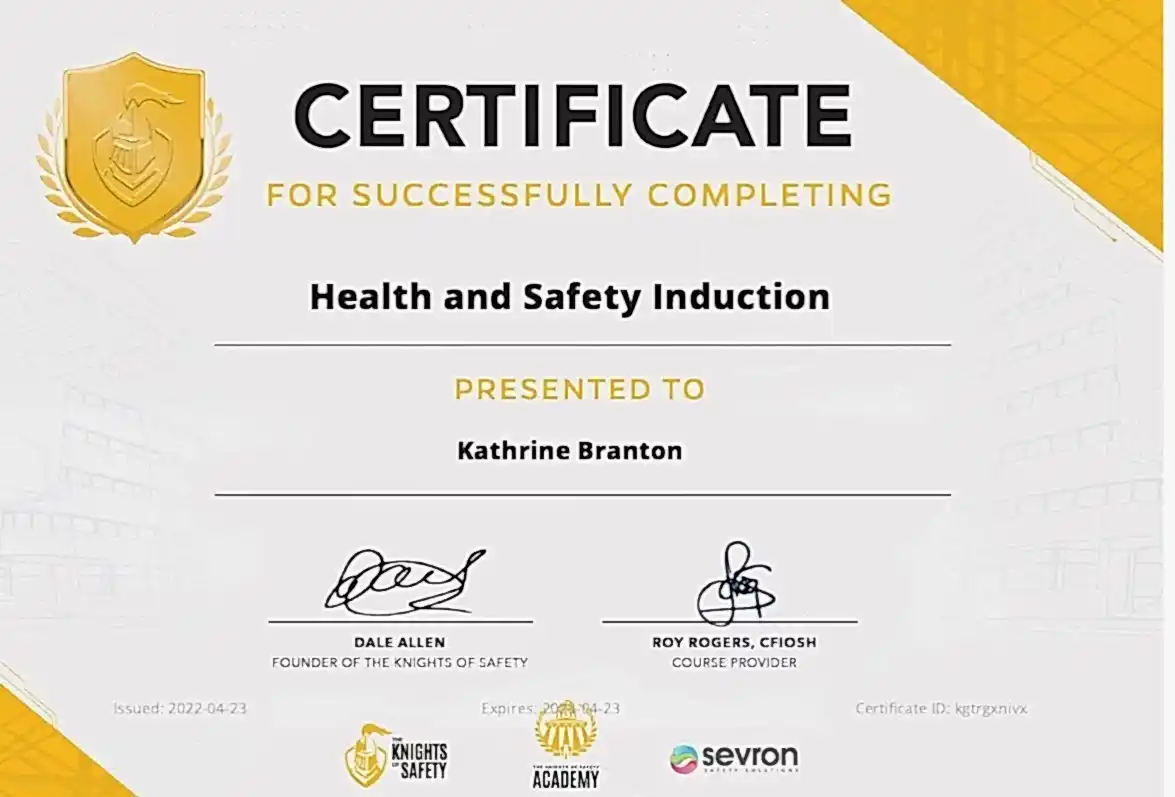 health and safety induction certificate health and safety induction certificate